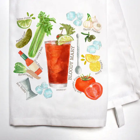 Illustrated Recipe of a Bloody Mary Dish Towel