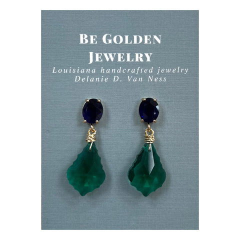 Blue Post with Emerald Crystal Earrings