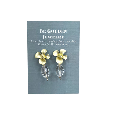 Dogwood Blossom with Clear Crystal Earrings