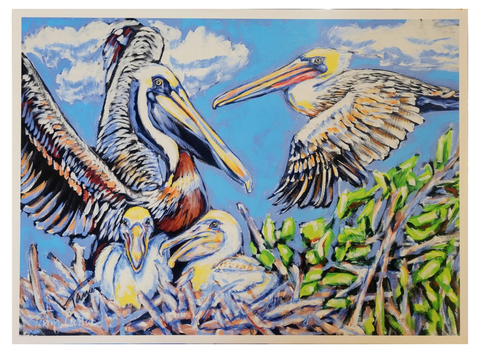 "Pelican Family" Art Print 18x24