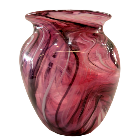 Hand Blown Glass Pink Marbled Vase